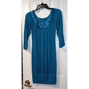 Heart Soul - Women's Teal Scoop Neck 3/4 Sleeve Mini Dress - Sz S - EUC